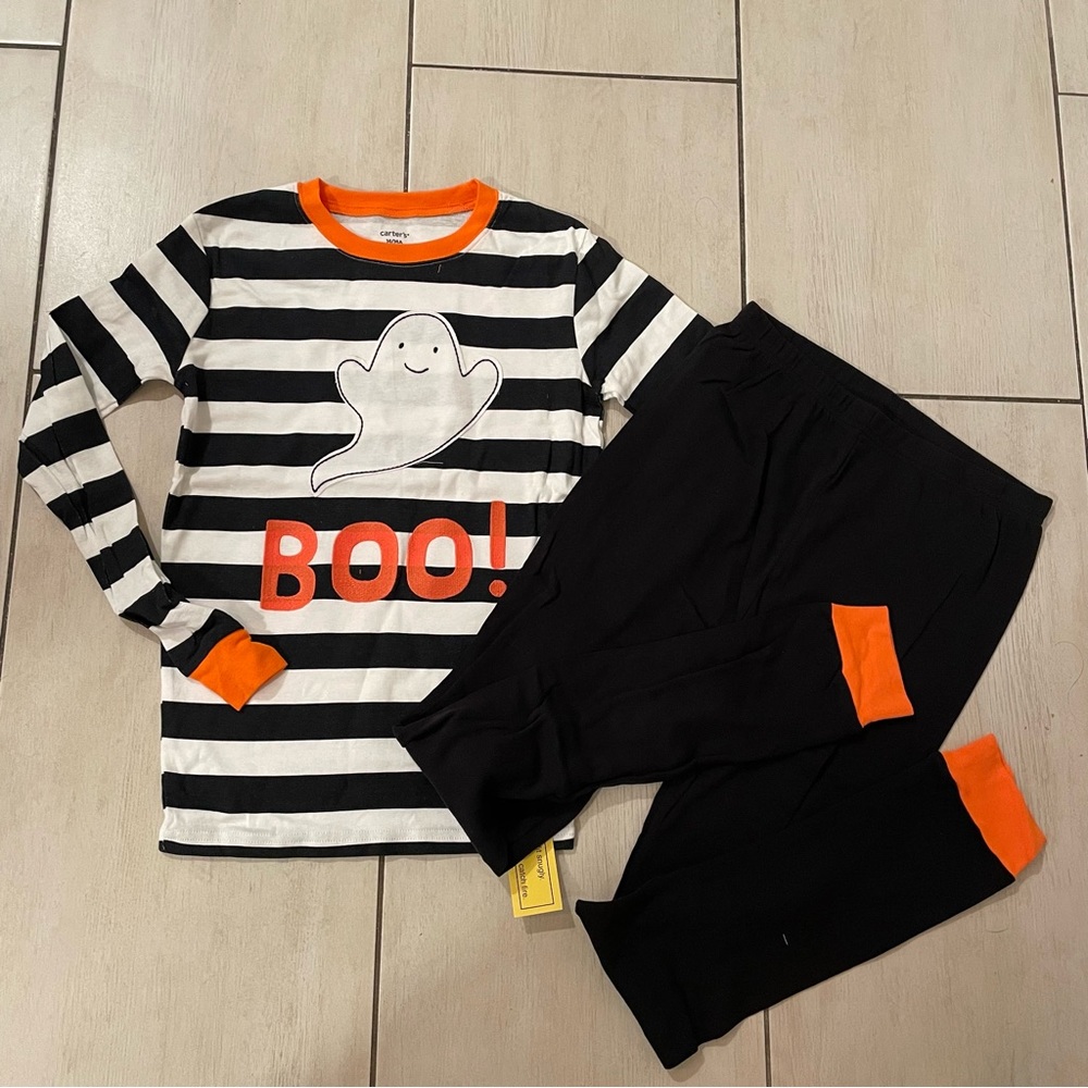 NEW CARTER’S HALLOWEEN STRIPED GHOST BOO! GRAPHIC PRINT PAJAMA SET SZ 14 - 0030
